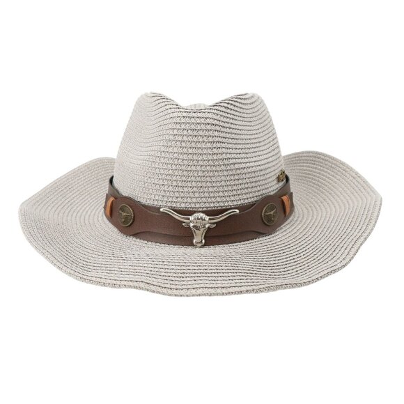 Lucky 7 USA Boho Western Light Gray Paper Straw Foldable Hat Cowboy main image 2